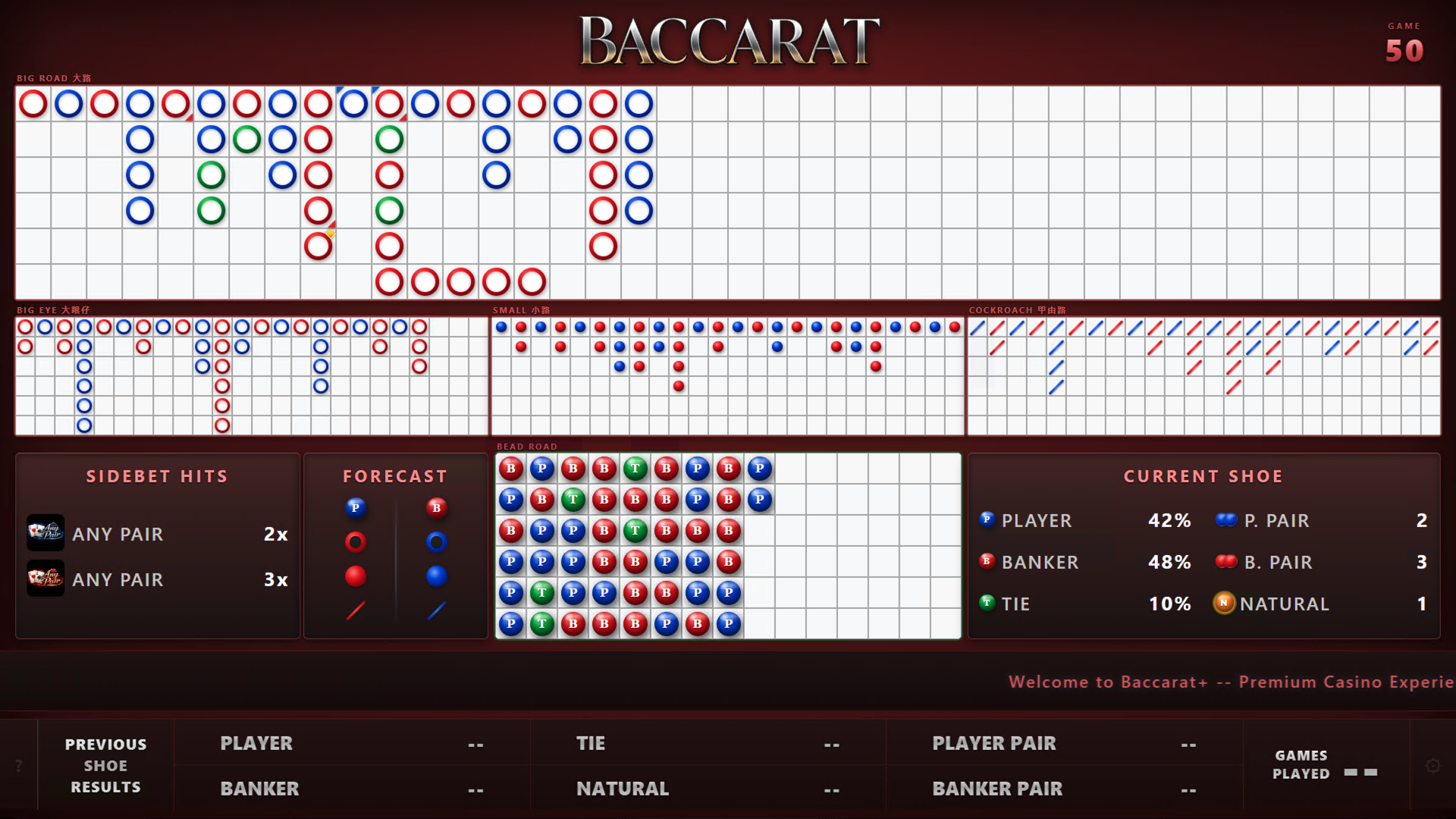 Baccarat+ ダークグリーンテーマ - 5種罫線表示