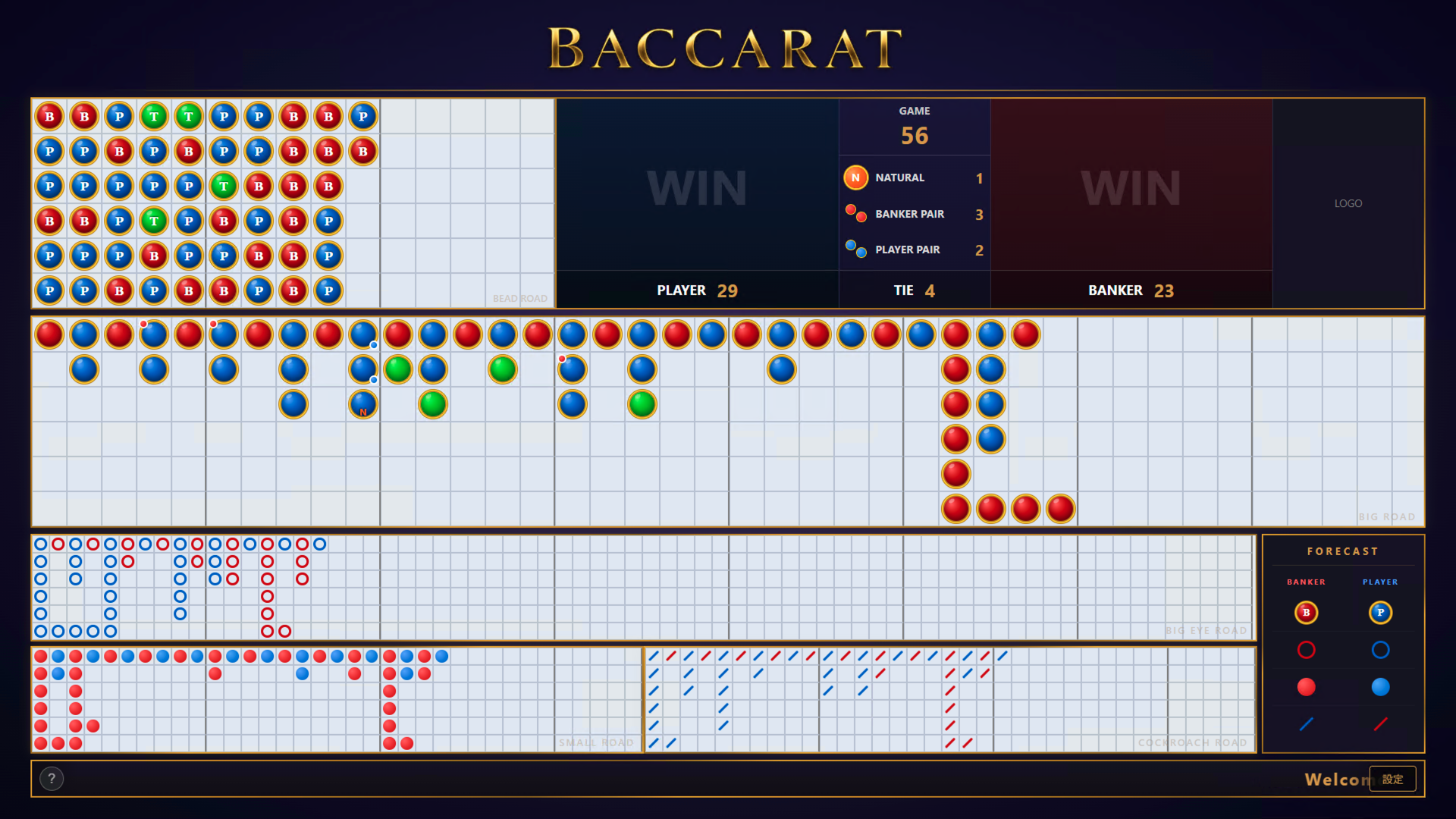 Baccarat+ ダークネイビーテーマ - 5種罫線表示